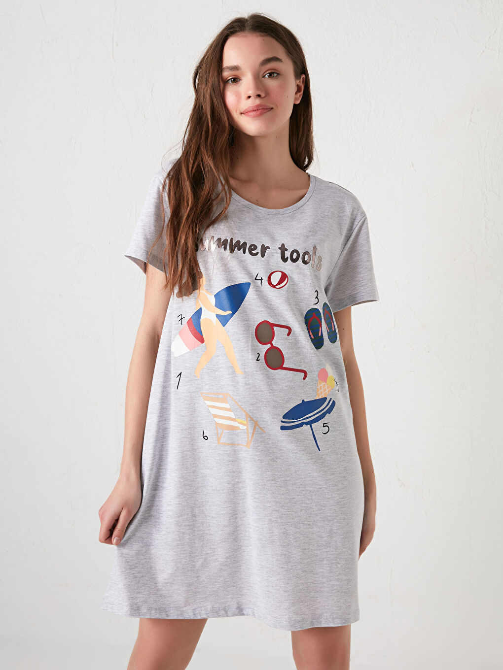 Crew Neck Printed Short Sleeve Women's Nightdress-6