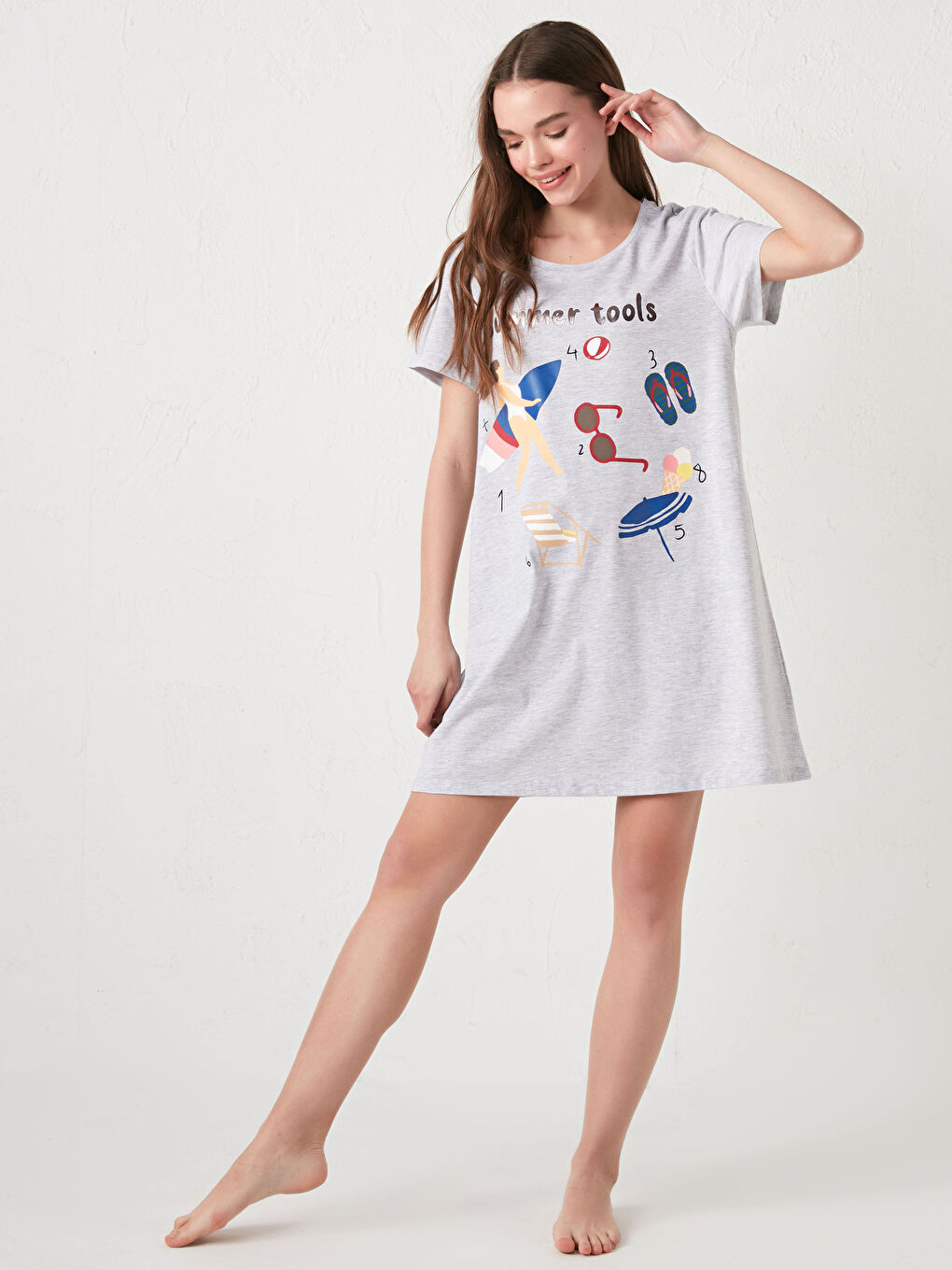 Crew Neck Printed Short Sleeve Women's Nightdress-8