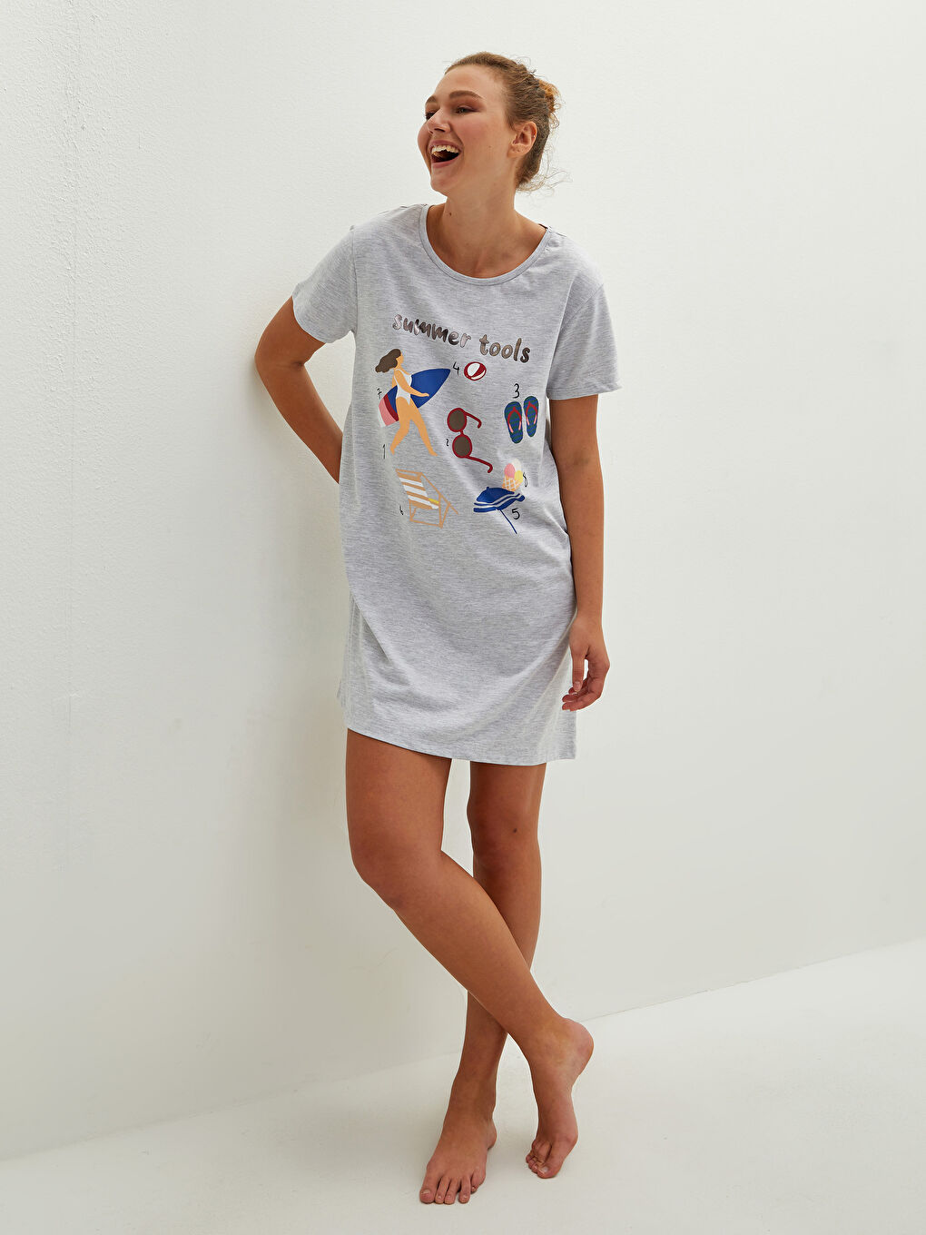 Crew Neck Printed Short Sleeve Women's Nightdress