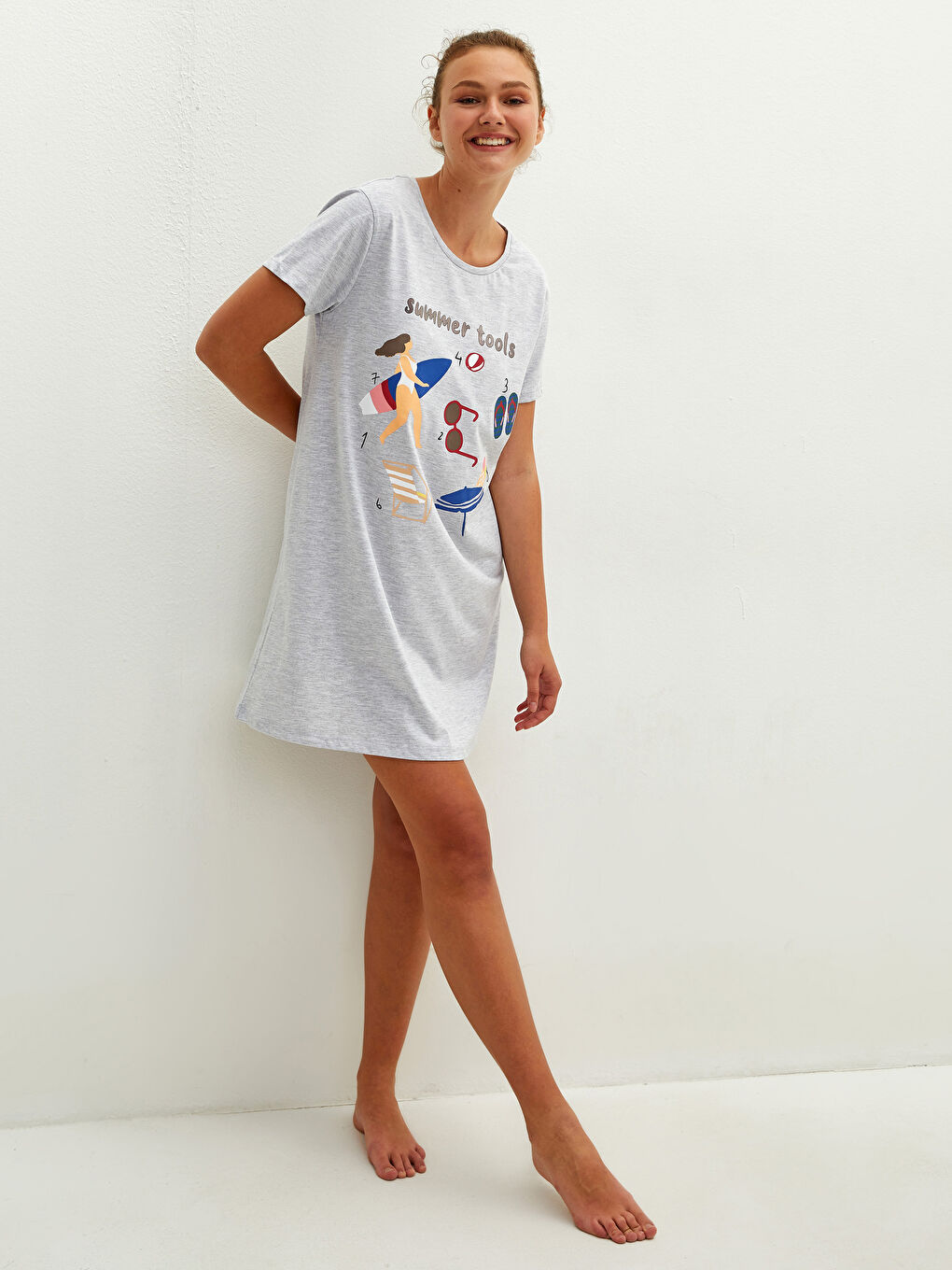 Crew Neck Printed Short Sleeve Women's Nightdress-2