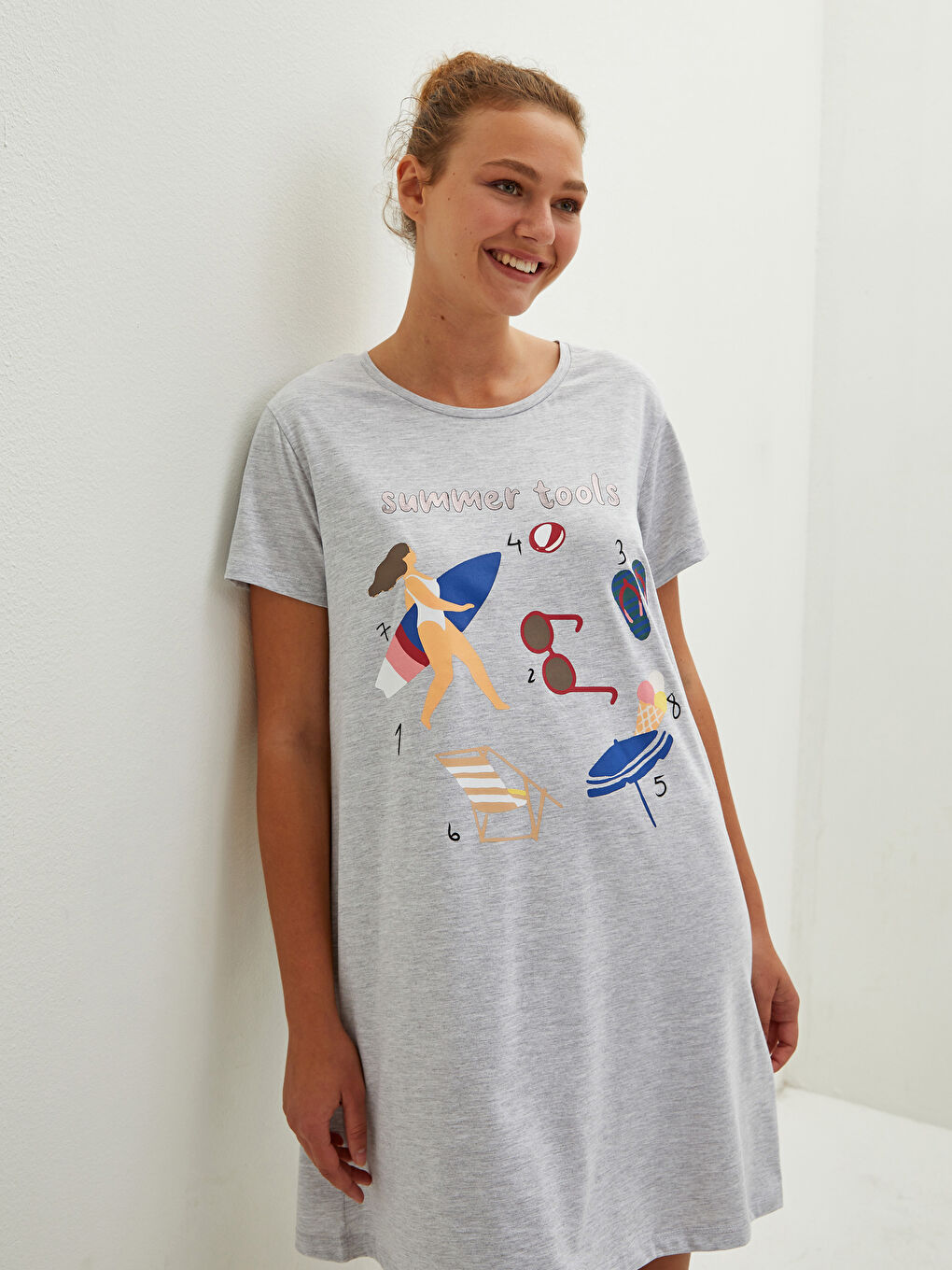 Crew Neck Printed Short Sleeve Women's Nightdress-3