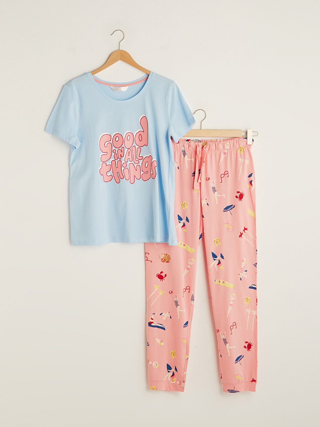 Crew Neck Printed Short Sleeve Cotton Women's Pajama Set-5
