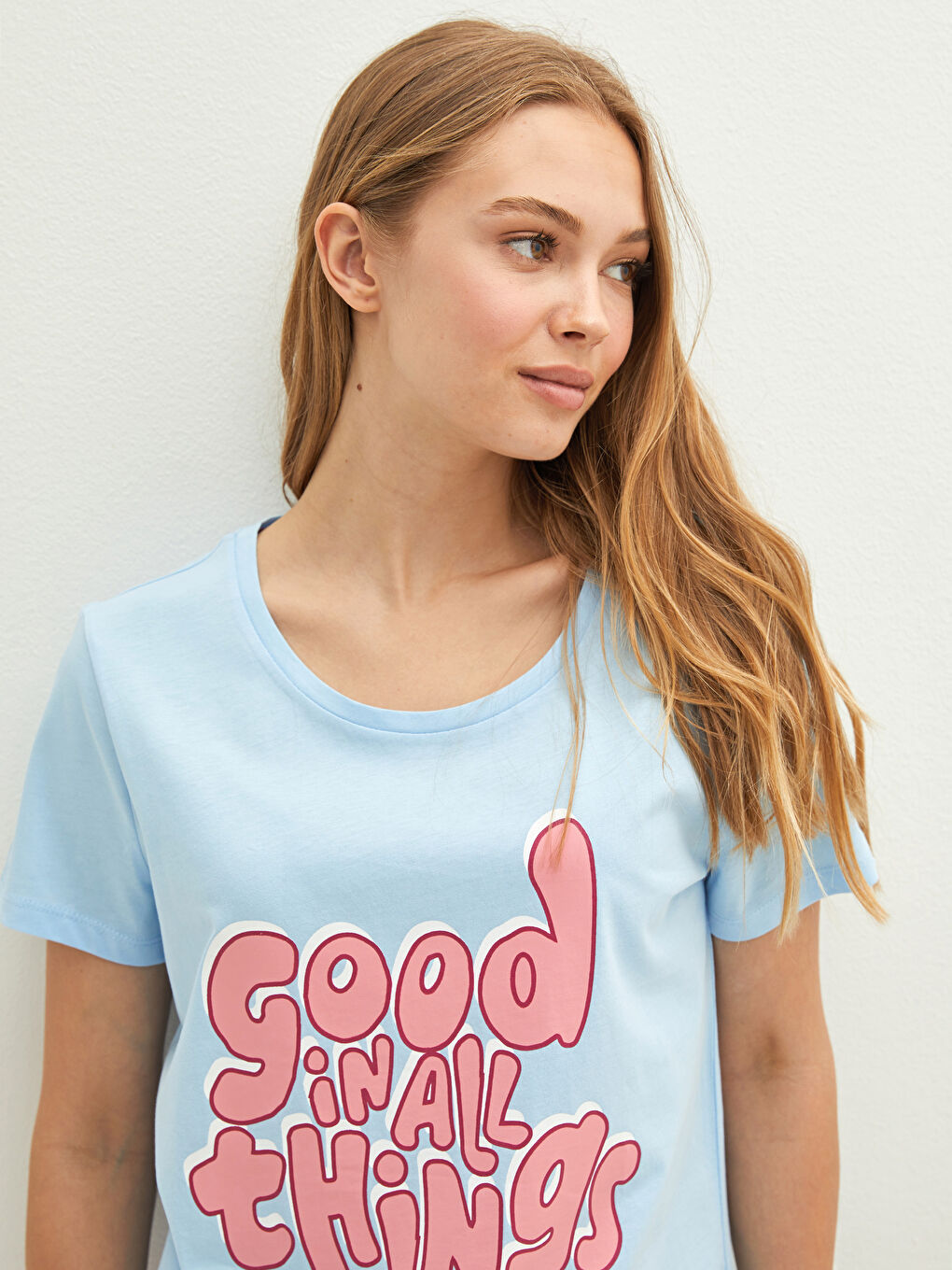 Crew Neck Printed Short Sleeve Cotton Women's Pajama Set-3