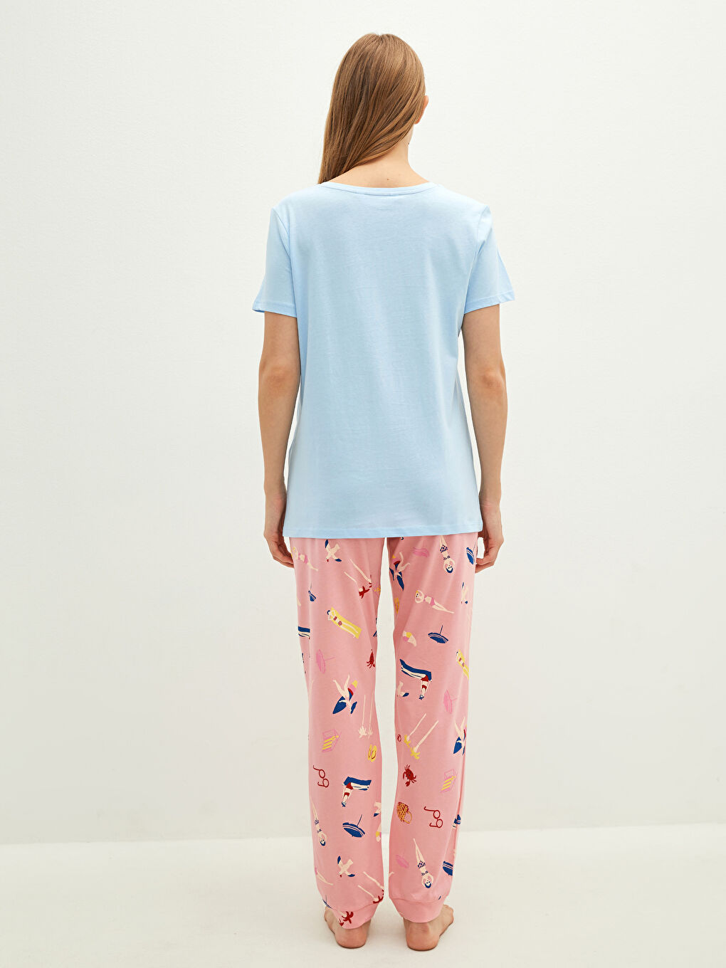 Crew Neck Printed Short Sleeve Cotton Women's Pajama Set-4