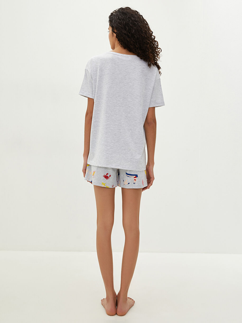 Crew Neck Printed Short Sleeve Women's Pyjama Set-4