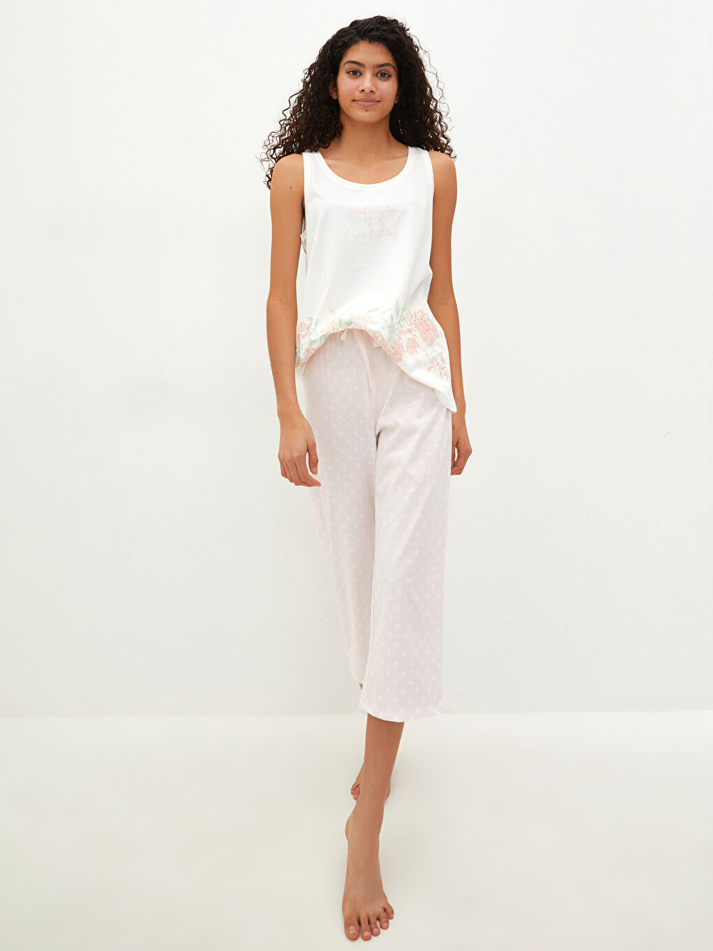 U Neck Printed Cotton Women's Pajamas Set