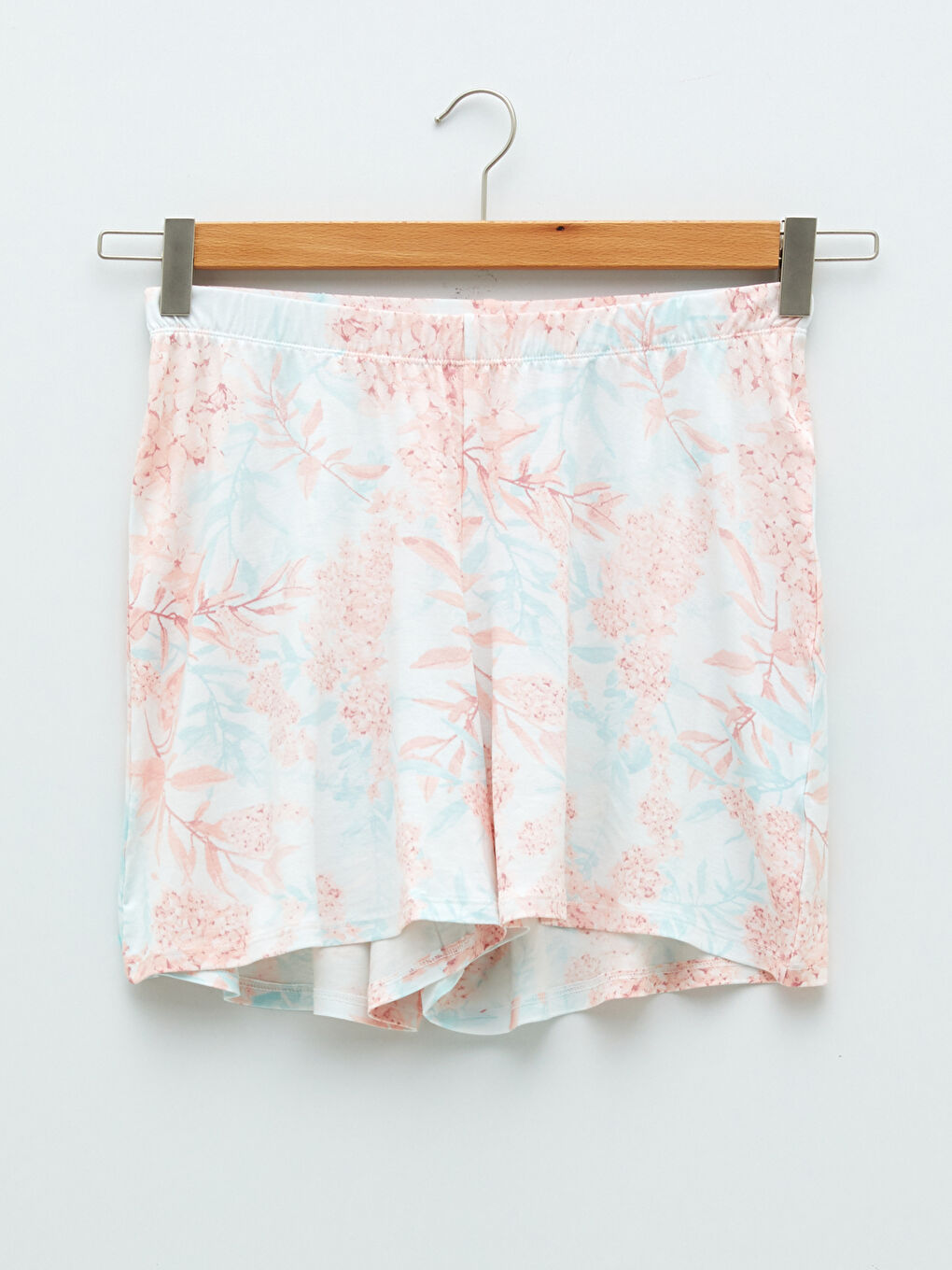 Pembe V Yaka Baskılı Kısa Kollu Viskon Kadın Şortlu Pijama Takımı-7