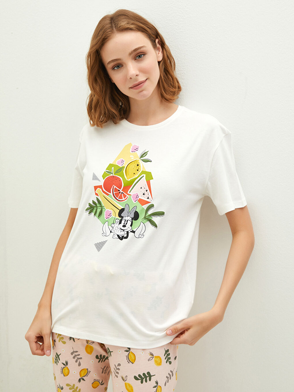 Crew Neck Minnie Mouse Printed Short Sleeve Cotton Women's Pajamas Set-2