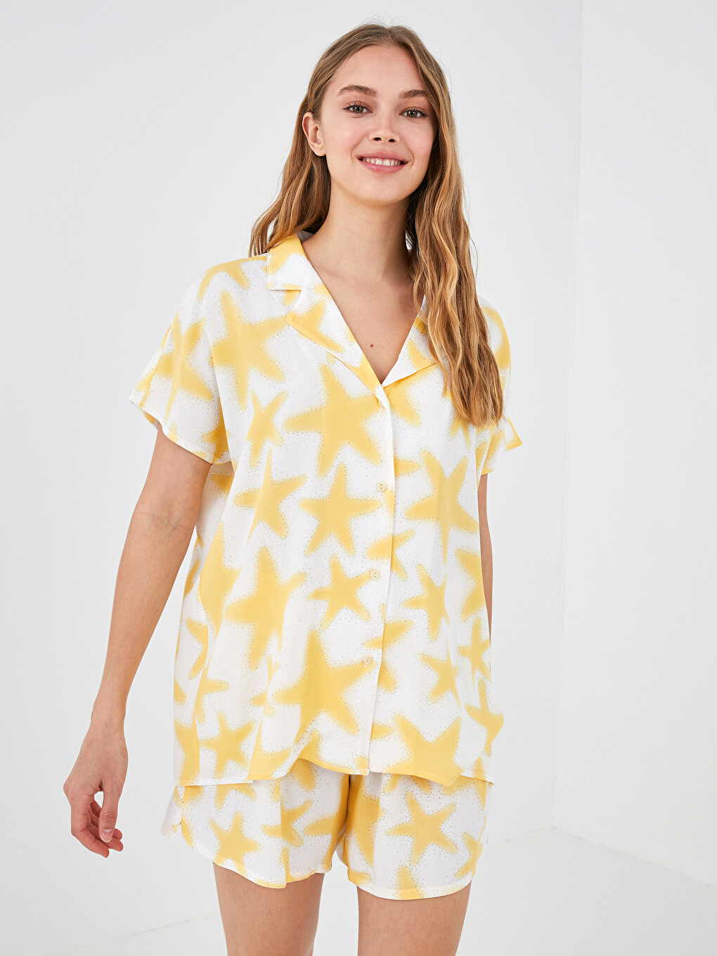 LCW DREAM Пижамный комплект с шортами из ткани вуаль с коротким