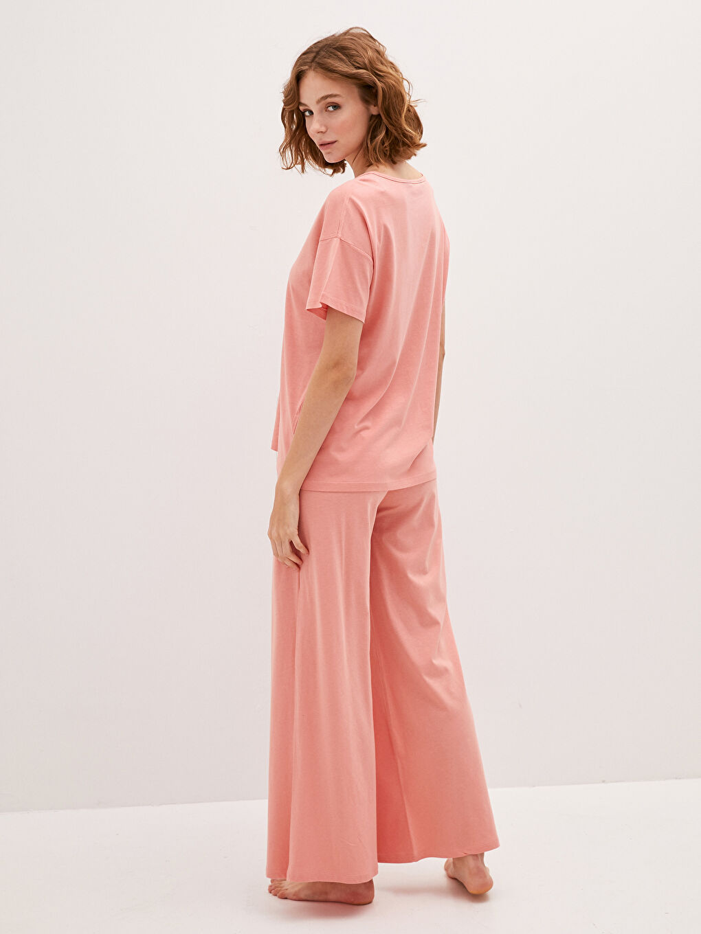 Notch Neck Plain Short Sleeve Women's Pyjama Set-4