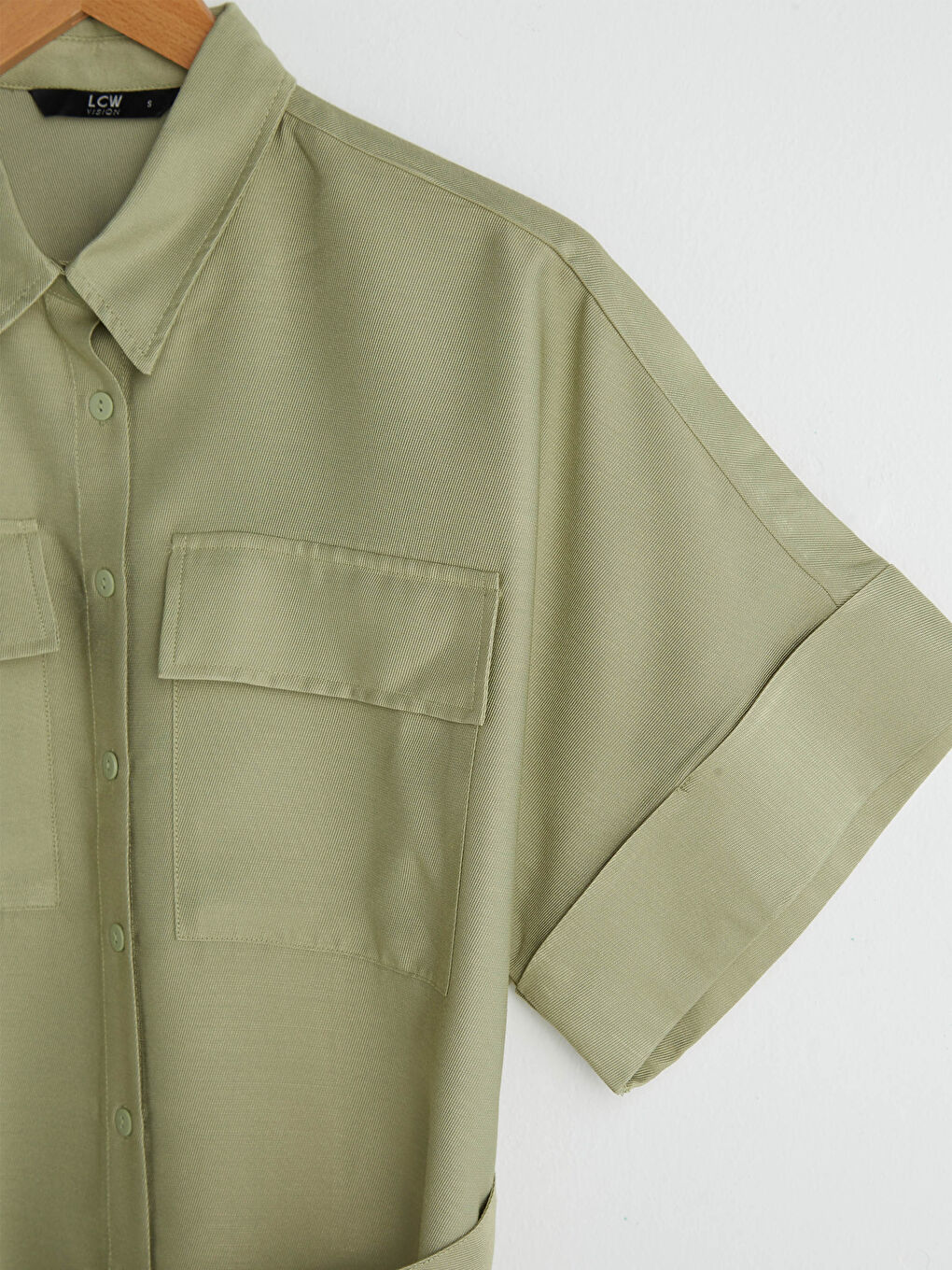 Shirt Collar Waist Belted Short Sleeve Women Dress-7