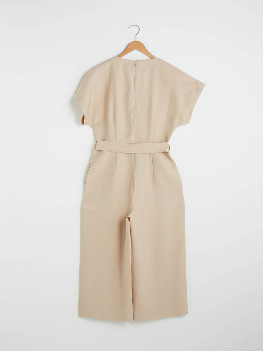 Double Breasted V Neck Waist Belted Short Sleeve Women Jumpsuit-9