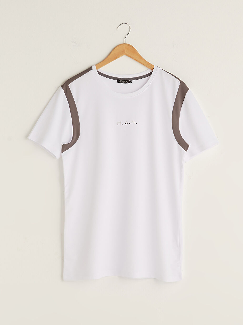 Beyaz Bisiklet Yaka Kısa Kollu Erkek Aktif Spor Tişört-5