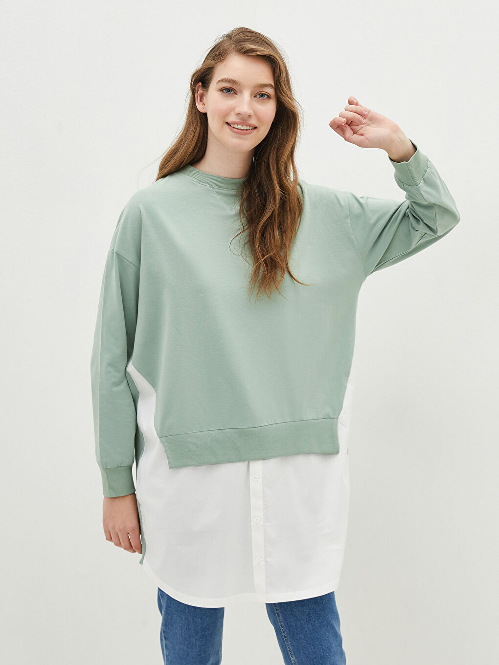 Crew Neck Plain Long Sleeve Women's Tunic-1