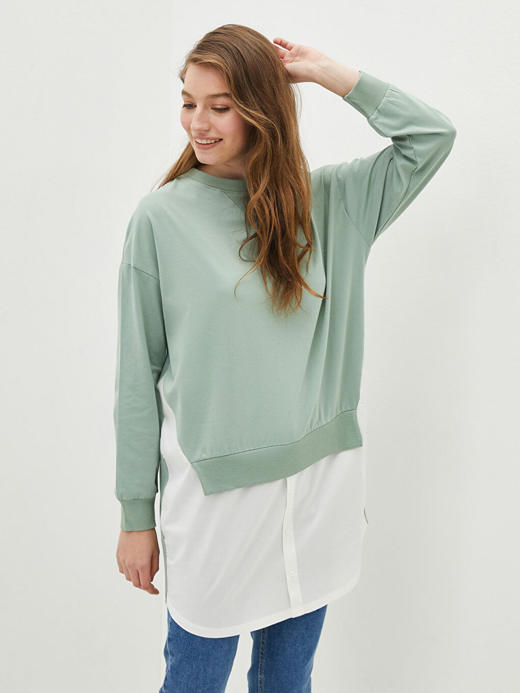 Crew Neck Plain Long Sleeve Women's Tunic-2