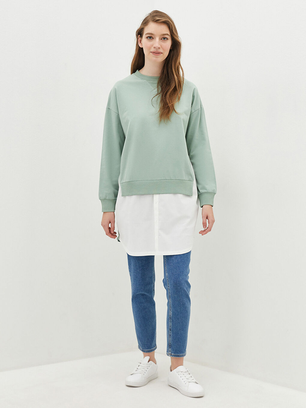 Crew Neck Plain Long Sleeve Women's Tunic-3
