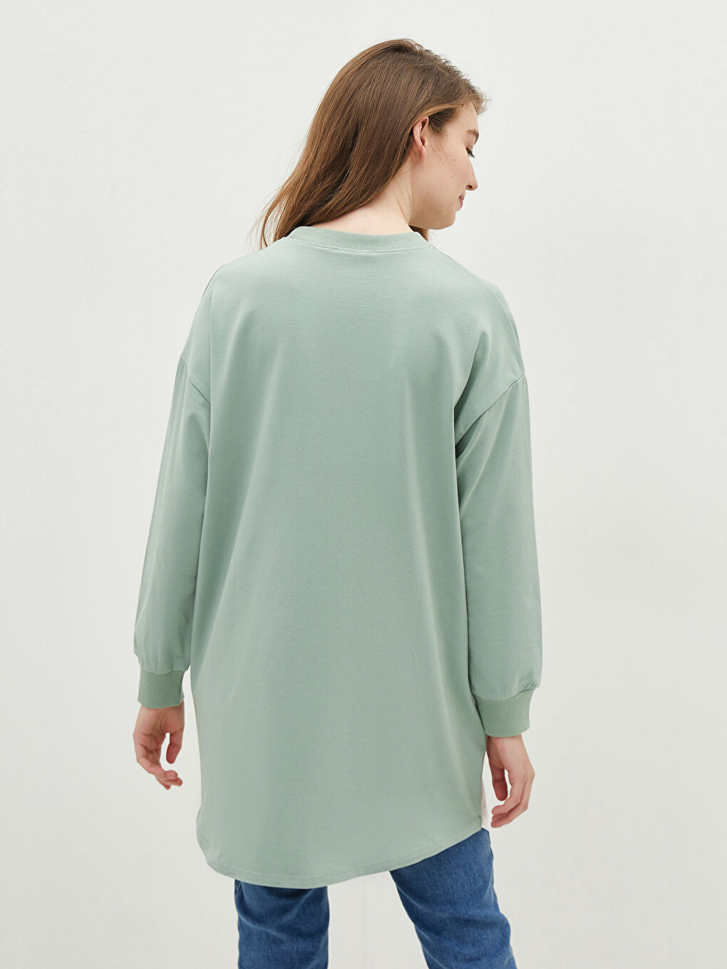 Crew Neck Plain Long Sleeve Women's Tunic-4