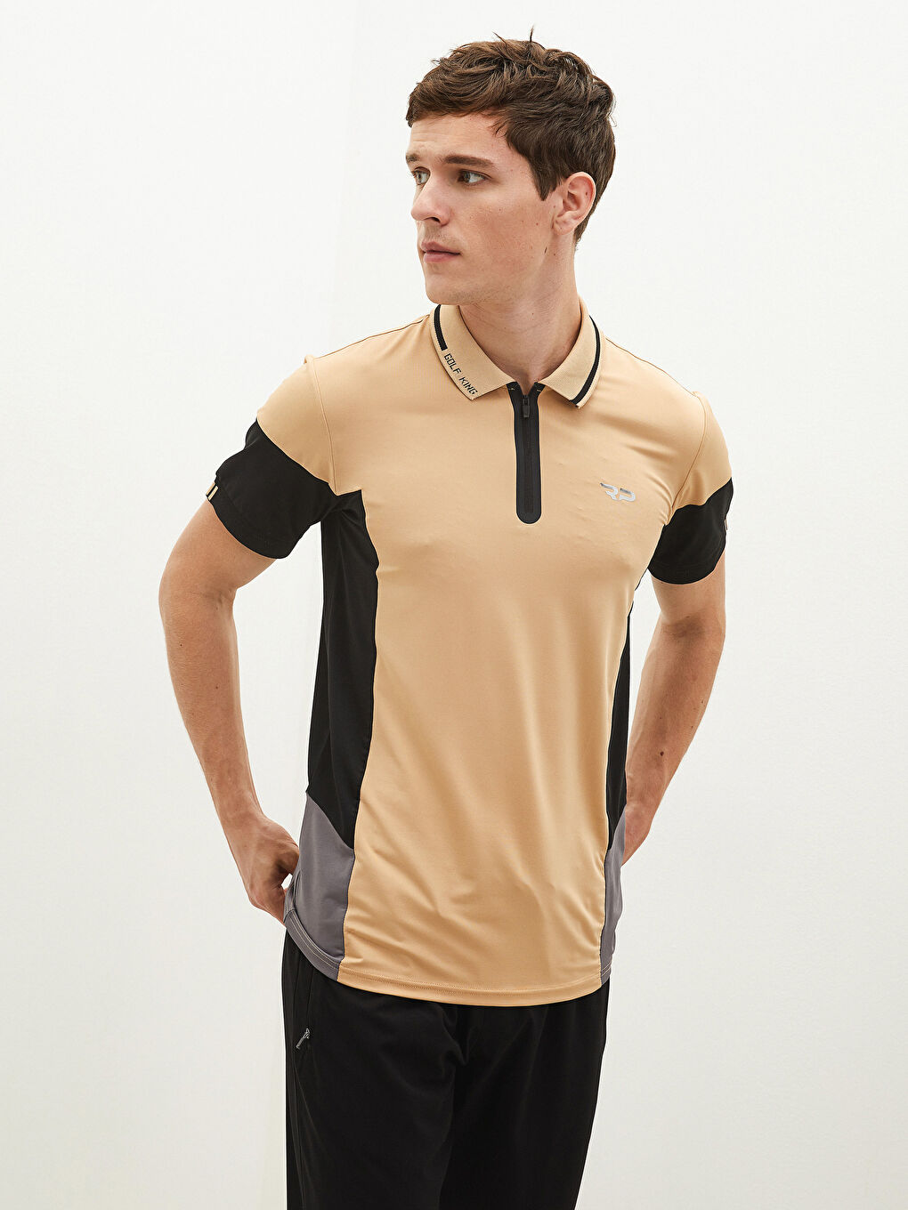 Bej Polo Yaka Kısa Kollu Aktif Spor Erkek Tişört