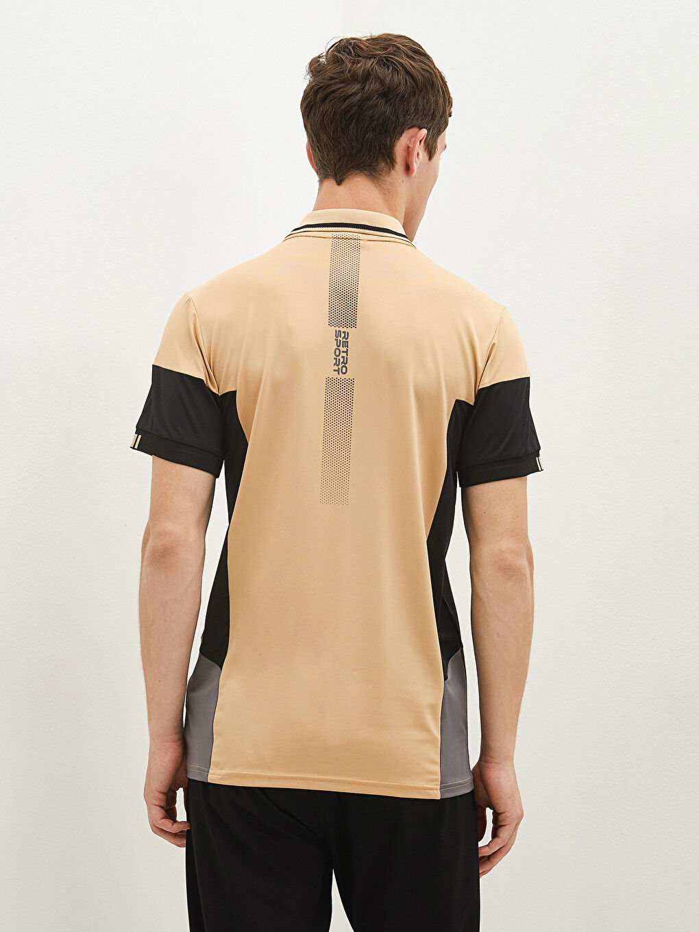 Bej Polo Yaka Kısa Kollu Aktif Spor Erkek Tişört-5