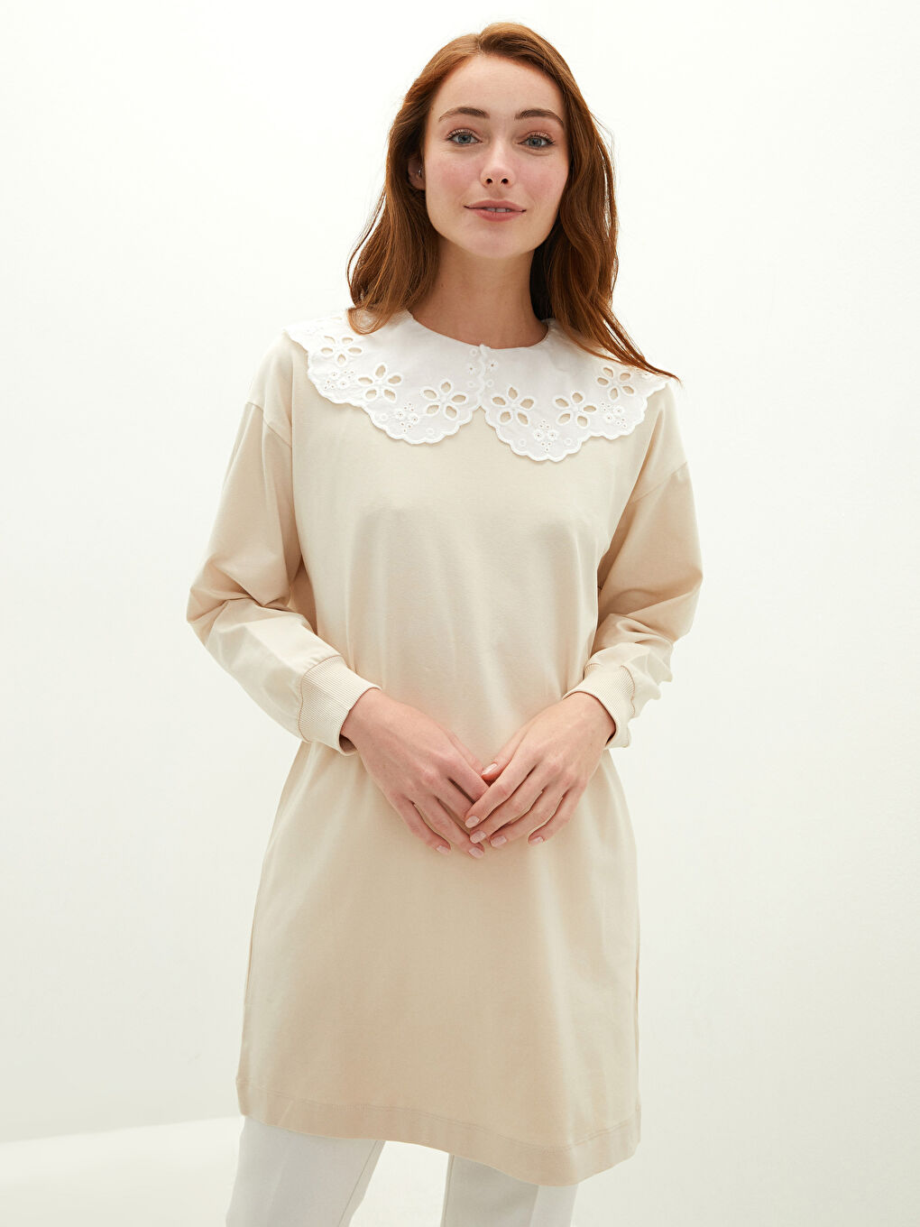 Embroidered Baby Collar Long Sleeve Women's Tunic-1