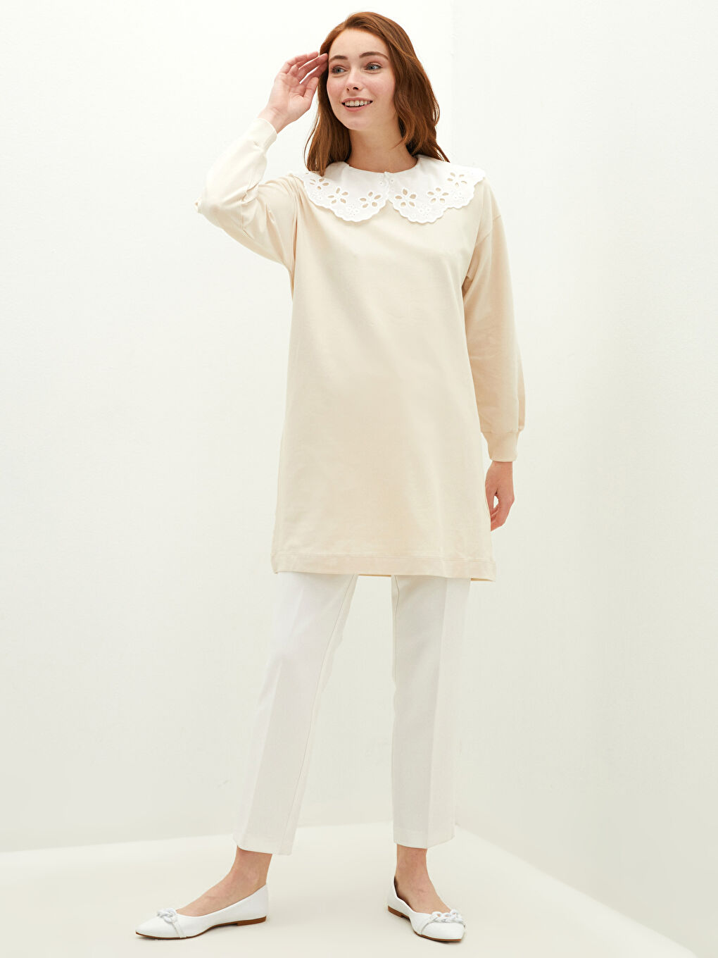 Embroidered Baby Collar Long Sleeve Women's Tunic-2
