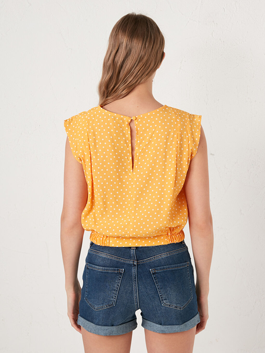 მრგვალი საყელო კოპლებიანი ქროფ ტოპი მაროკენის ქსოვილი ქალებისთვის ბლუზი-2