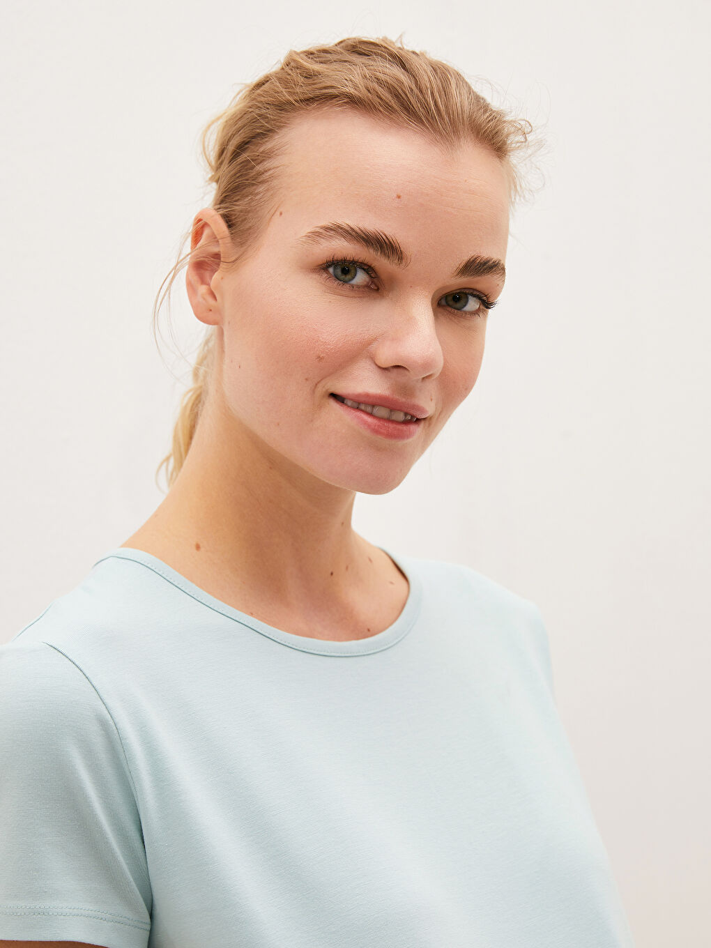 Yeşil Bisiklet Yaka Baskılı Kısa Kollu Pamuklu Hamile Tişört-5