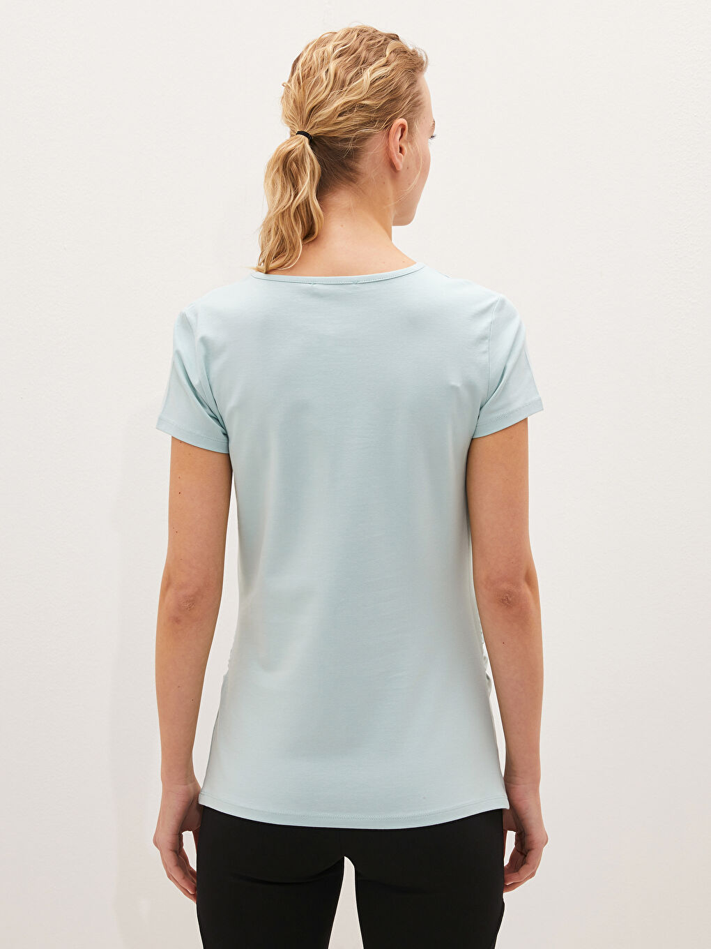 Yeşil Bisiklet Yaka Baskılı Kısa Kollu Pamuklu Hamile Tişört-6