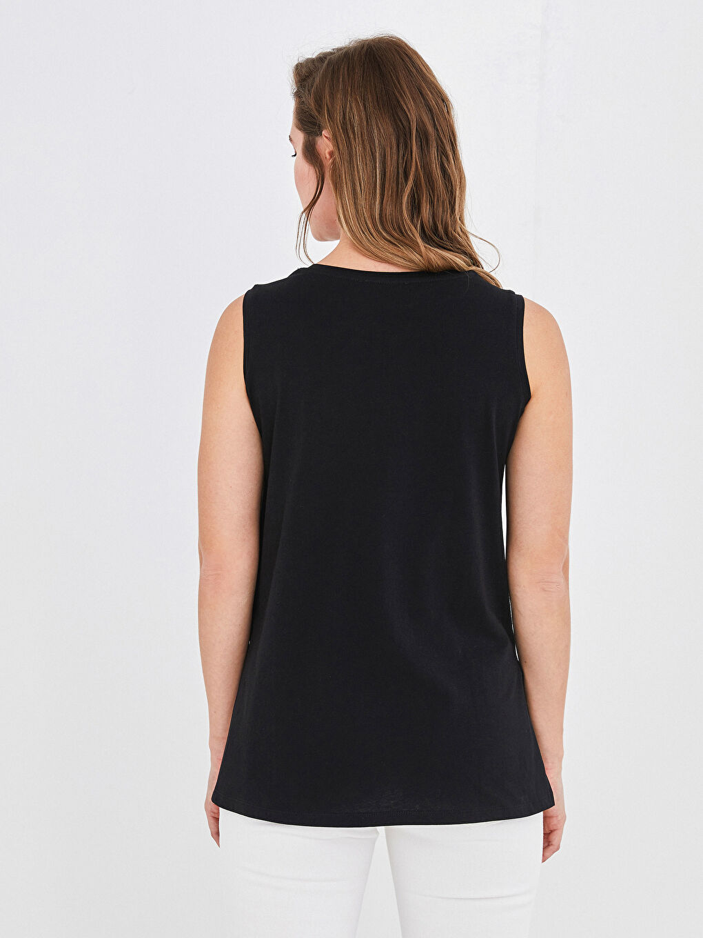 Siyah Bisiklet Yaka Düz Kolsuz Pamuklu Hamile Atlet-4