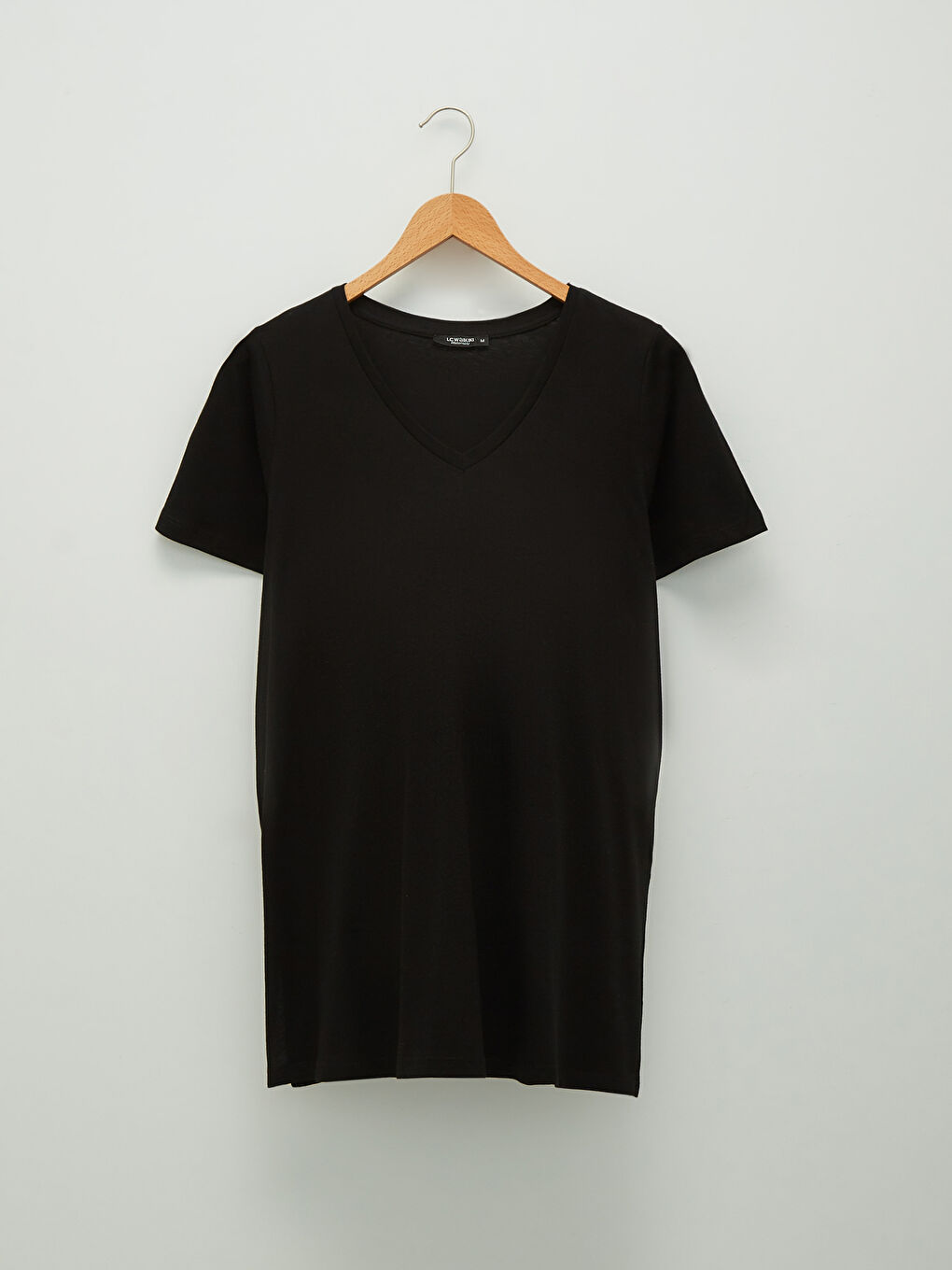 Siyah V Yaka Düz Kısa Kollu Pamuklu Hamile Tişört-5