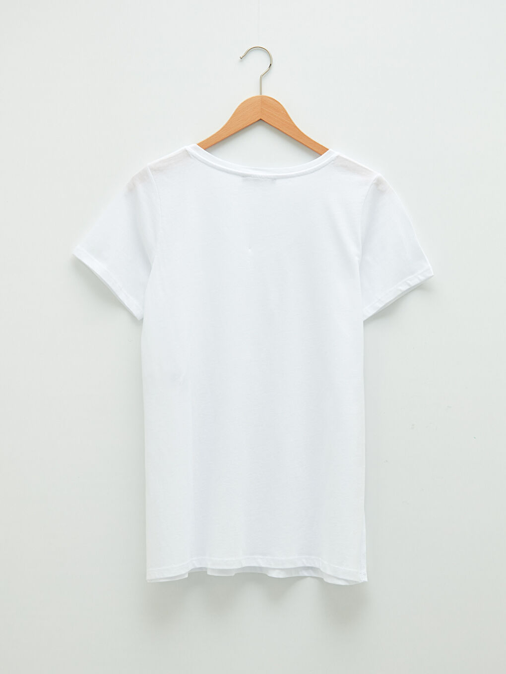 Beyaz V Yaka Düz Kısa Kollu Pamuklu Hamile Tişört-7