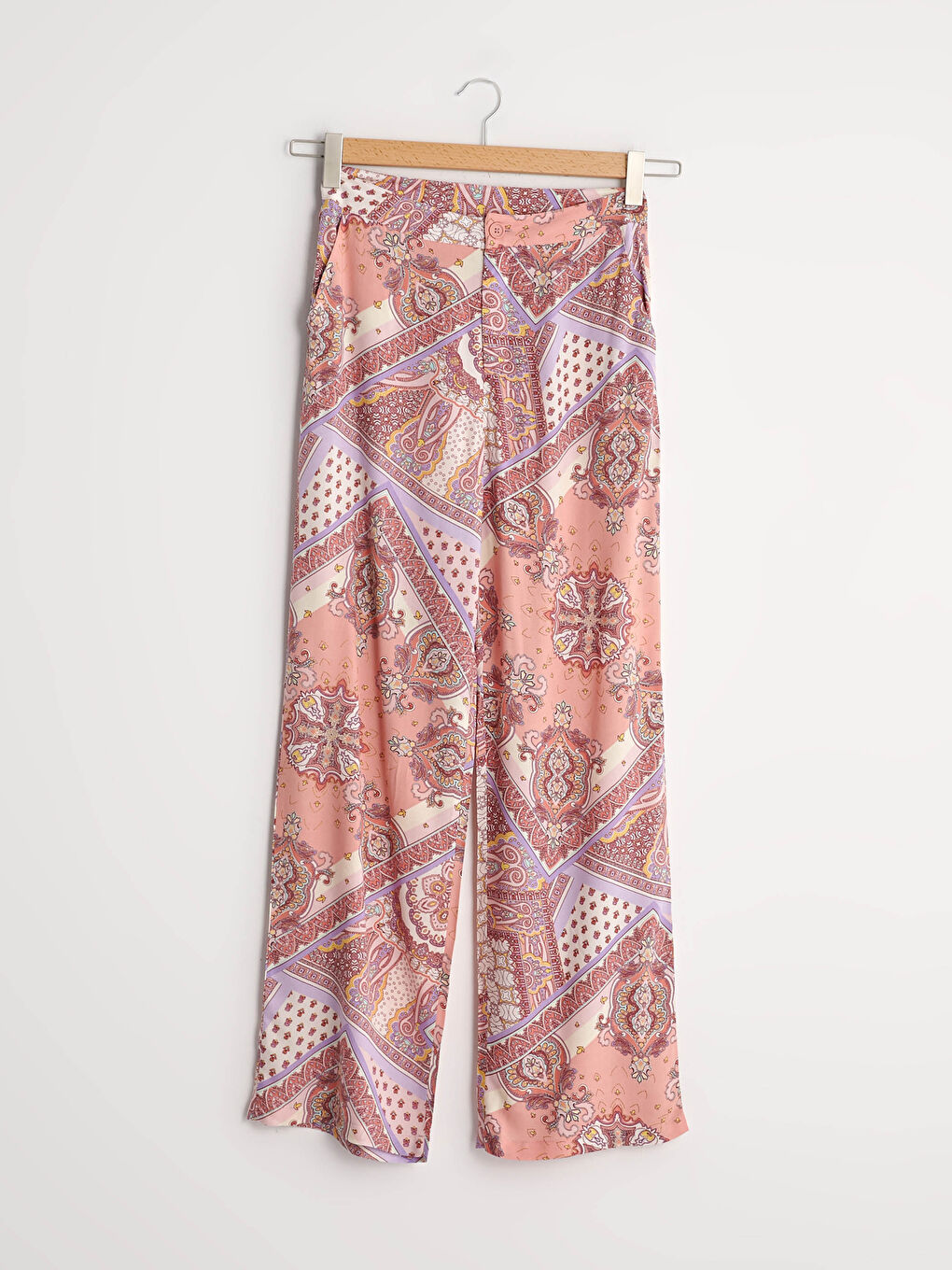 Pocket Detailed Printed Wide Leg Women Trousers-9