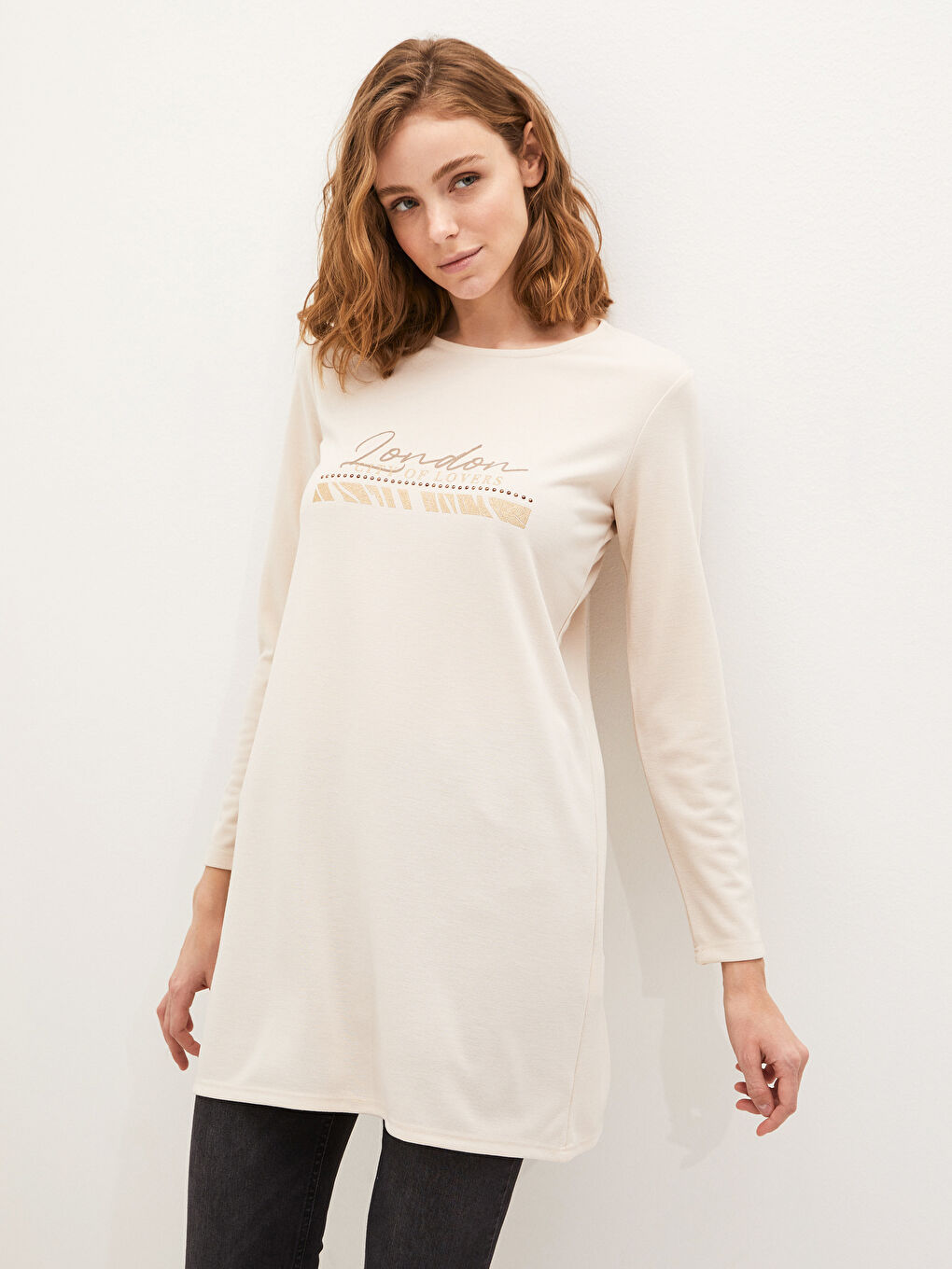 Crew Neck Printed Long Sleeve Women's Tunic-4