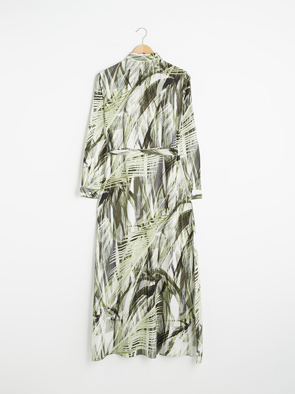 Patterned Long Sleeve Waist Belted Viscose Women's Shirt Dress-6