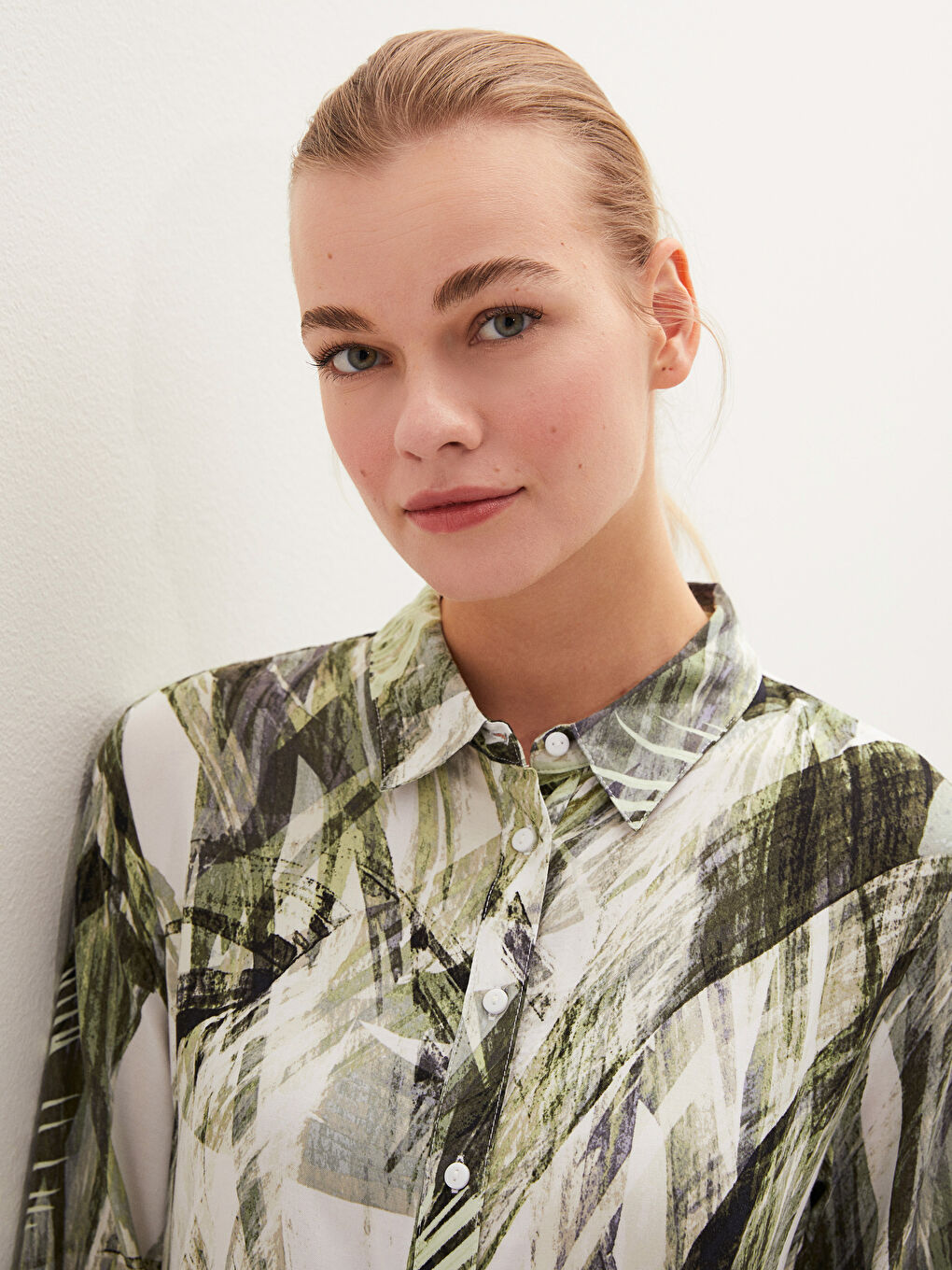 Patterned Long Sleeve Waist Belted Viscose Women's Shirt Dress-2