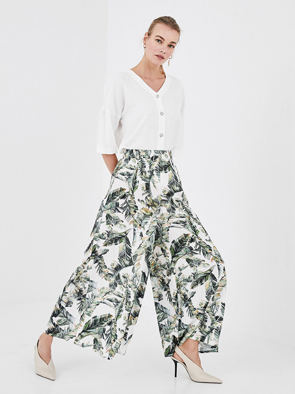 Elastic Waist Patterned Viscose Women Pants Skirt-5