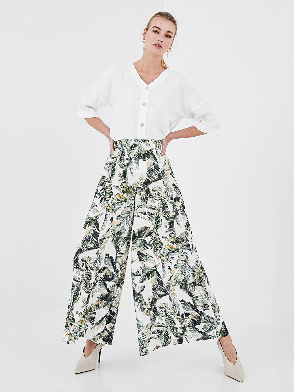 Elastic Waist Patterned Viscose Women Pants Skirt-6