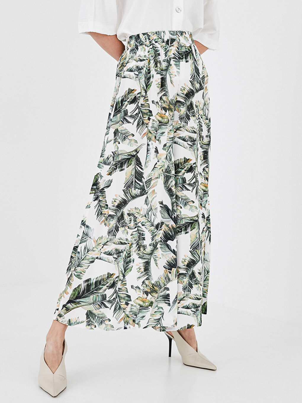 Elastic Waist Patterned Viscose Women Pants Skirt-8