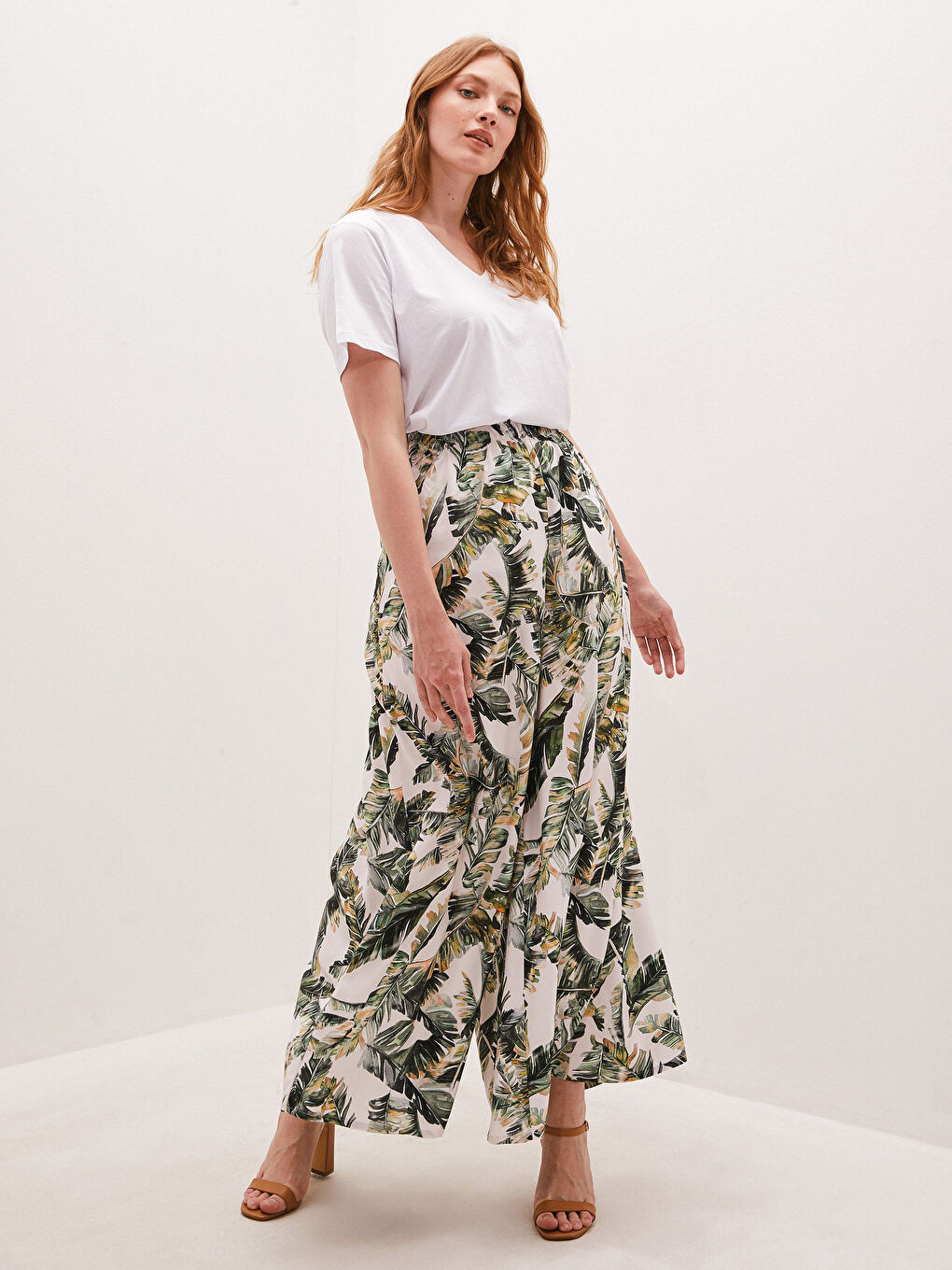 Elastic Waist Patterned Viscose Women Pants Skirt