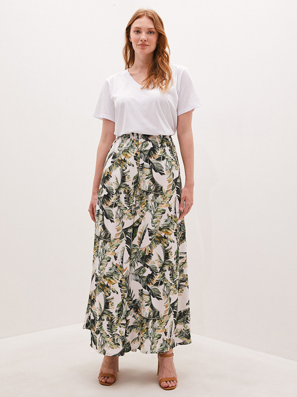 Elastic Waist Patterned Viscose Women Pants Skirt-1