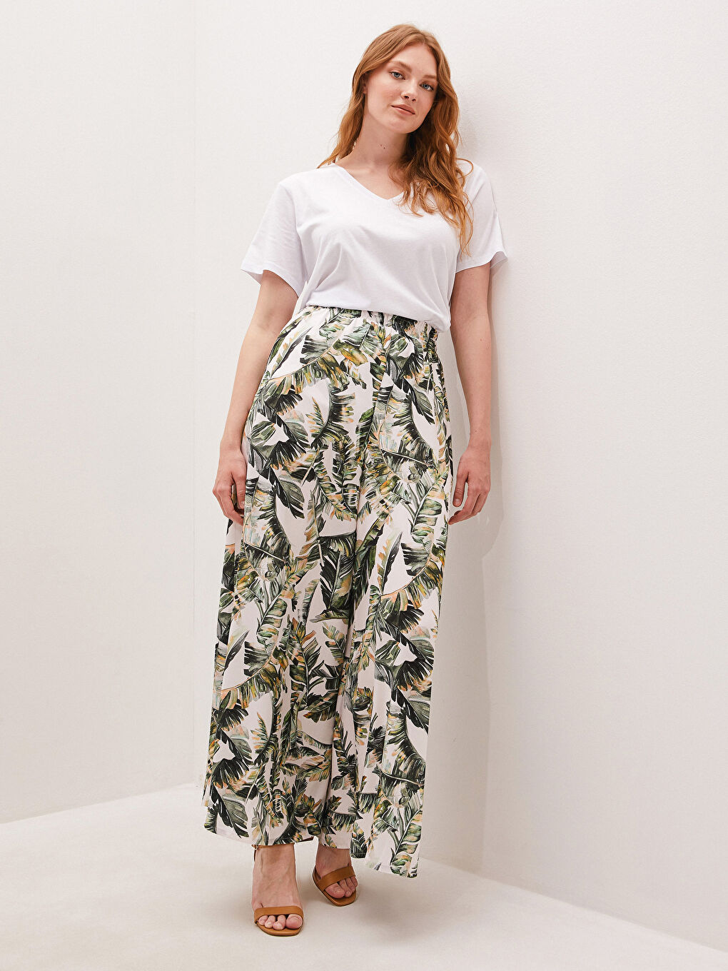 Elastic Waist Patterned Viscose Women Pants Skirt-2