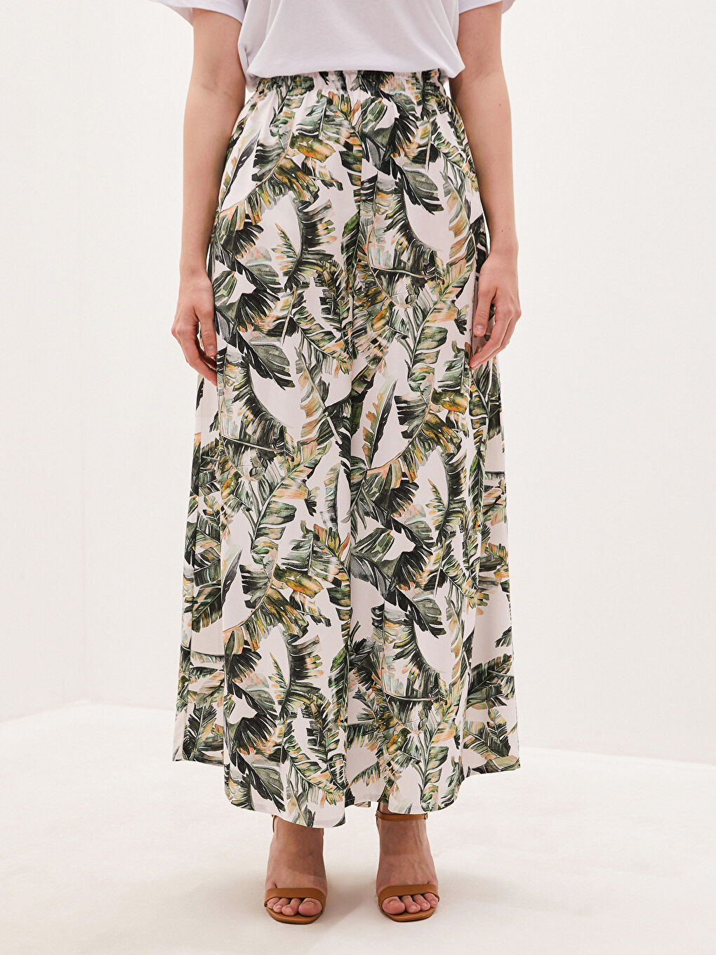 Elastic Waist Patterned Viscose Women Pants Skirt-3