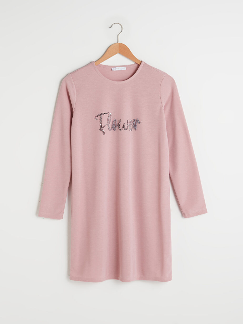 Crew Neck Sequined Printed Long Sleeve Women's Tunic-5