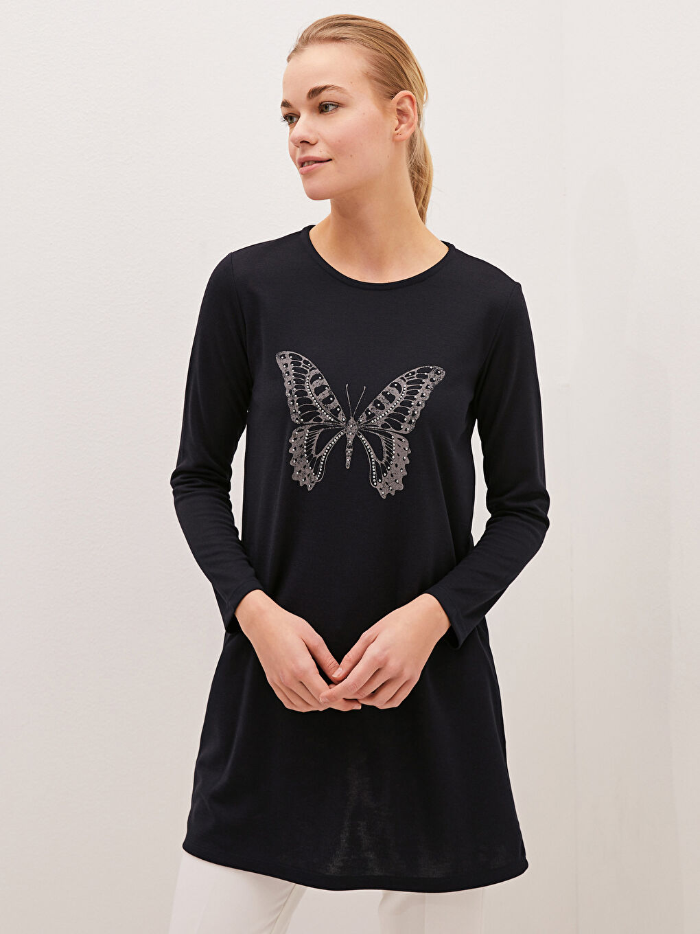 Crew Neck Printed Long Sleeve Women's Tunic-4