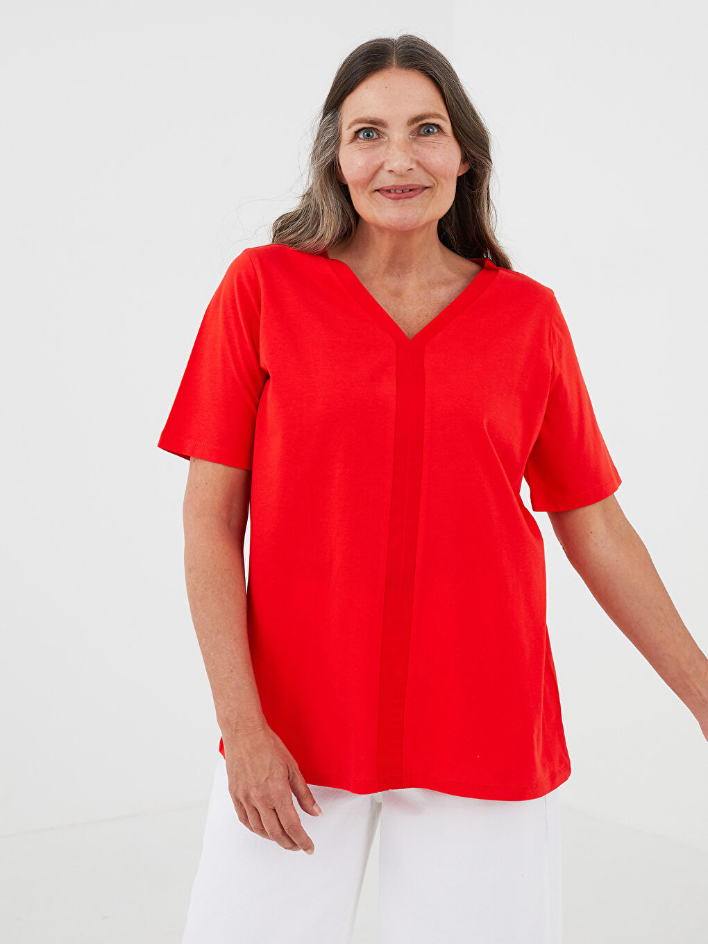 V-Neck Straight Short Sleeve Women's Blouse-1