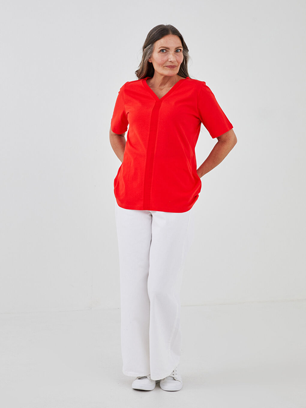 V-Neck Straight Short Sleeve Women's Blouse-2