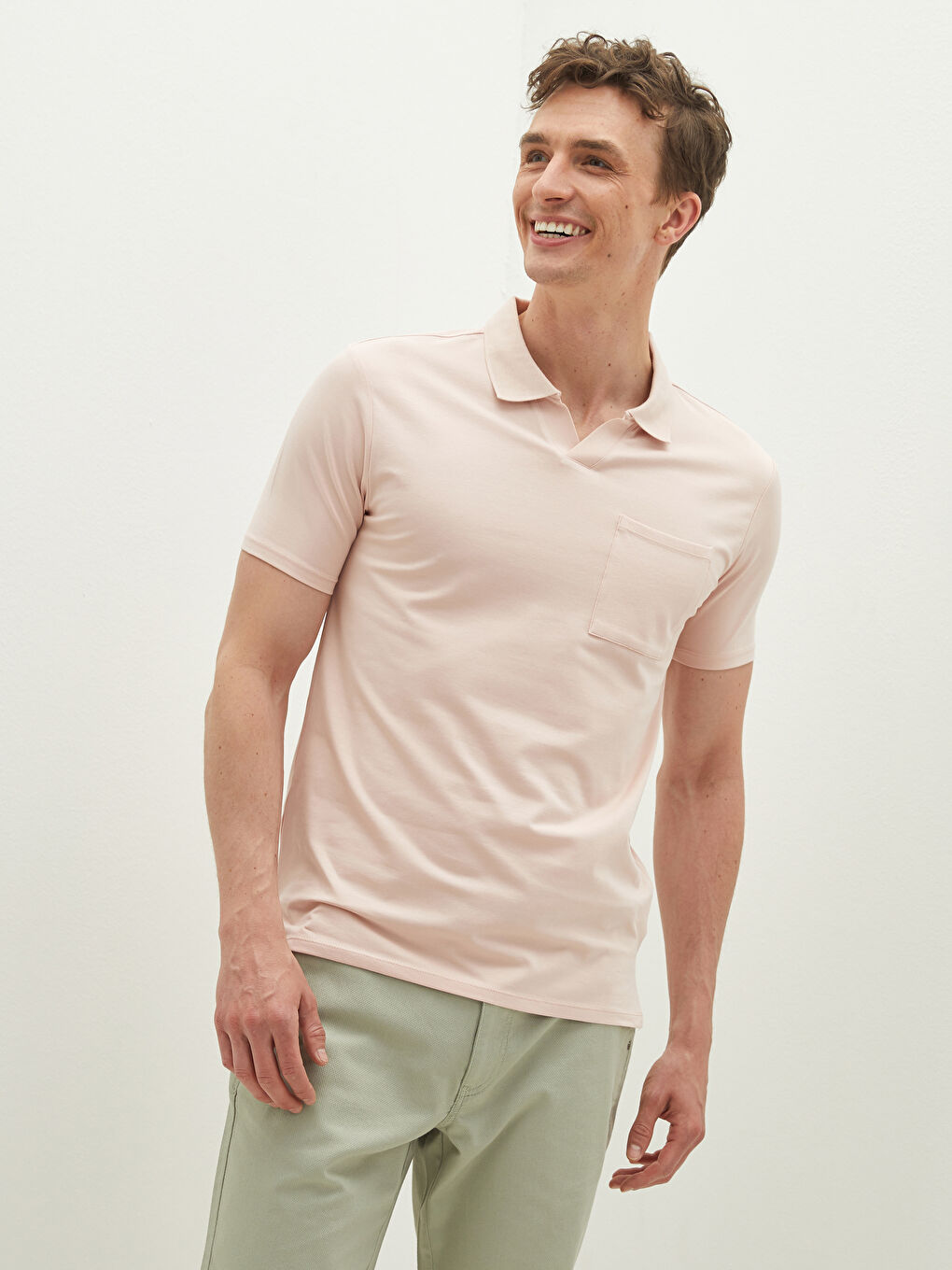 تي شيرت رجالي بياقة بولو وكم قصير من قماش جيرسي-3