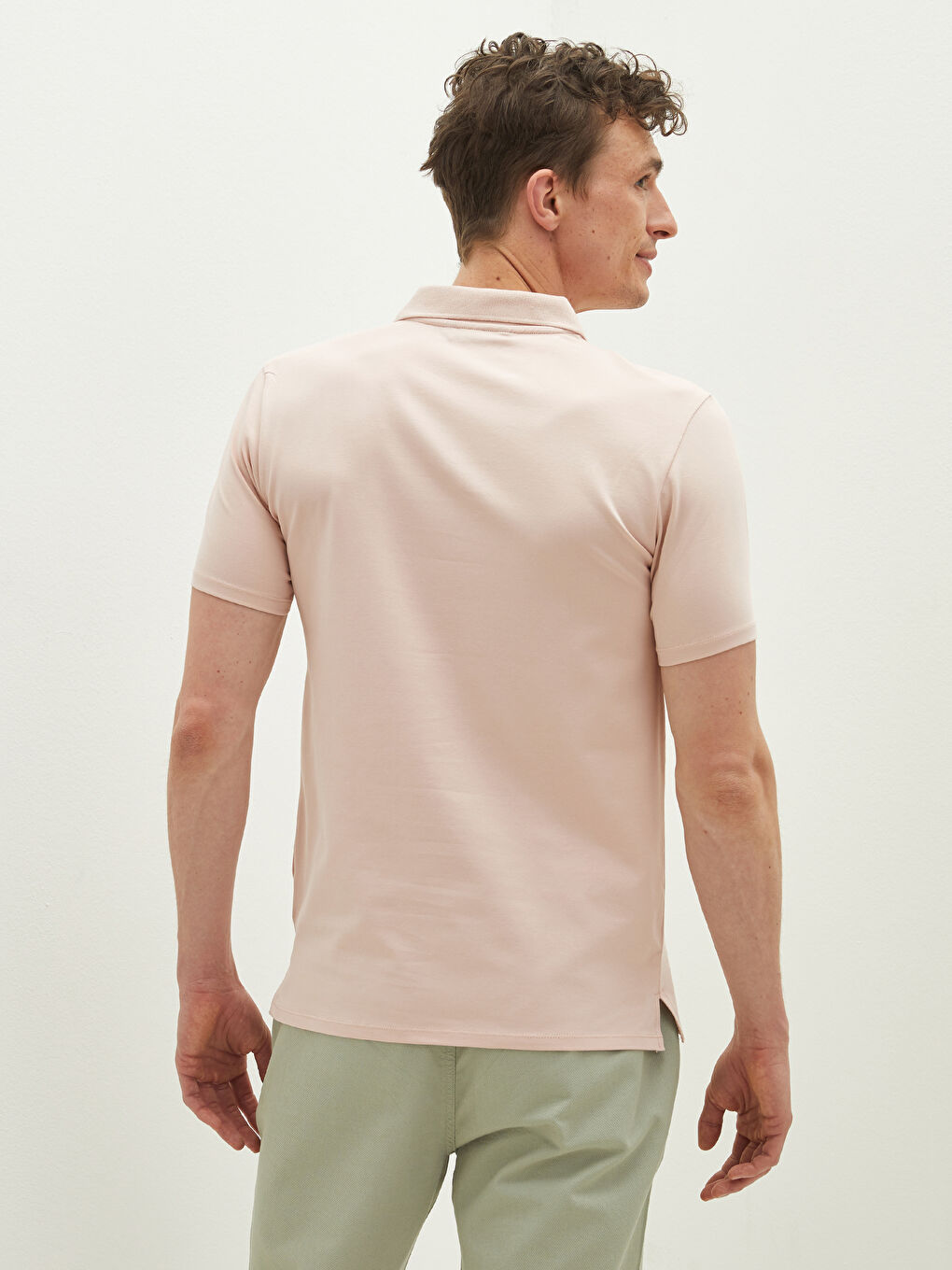 تي شيرت رجالي بياقة بولو وكم قصير من قماش جيرسي-5