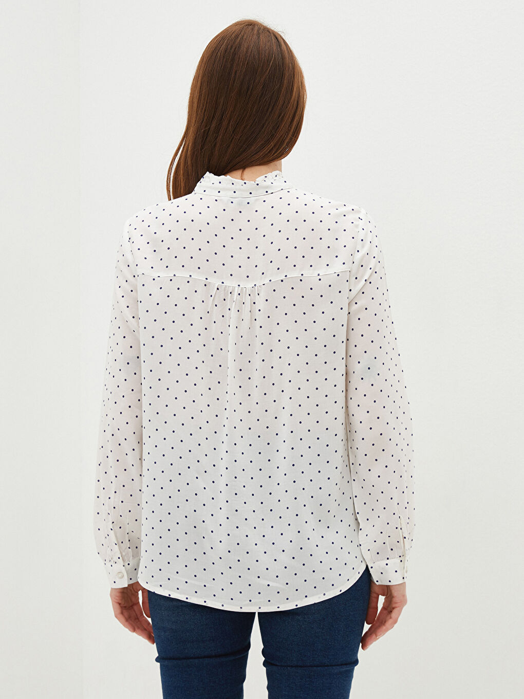 Ruffled Collar Polka Dot Long Sleeve Viscose Women's Shirt-6