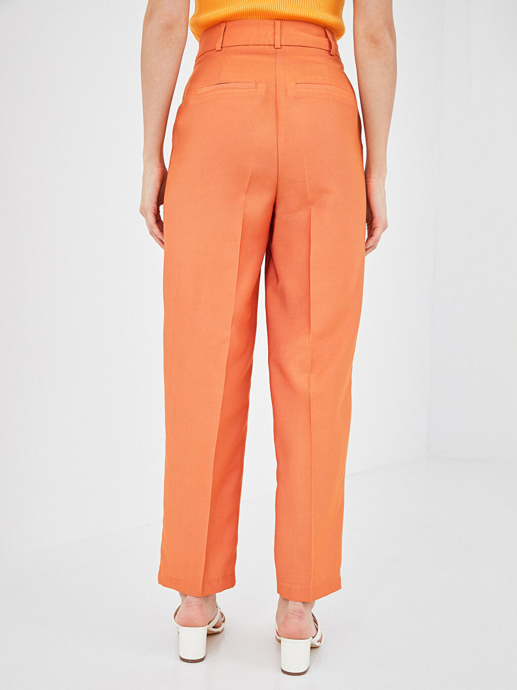 Turuncu Yüksek Bel Slim Fit Kadın Pantolon-3